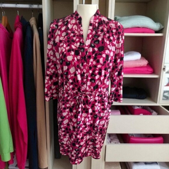 DIANE VON FURSTENBERG DVF Pink Floral Tie Waist Dress Size 4 - Picture 1 of 9